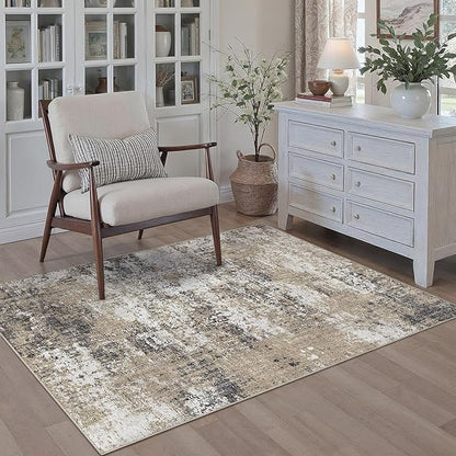 3x5 Abstract Area Rug Brown Washable Modern Neutral Office Carpet Non Slip Ultra Soft Indoor Entry Low Pile Small Door Mat Bedroom Contemporary Throw Rug for Kitchen Laundry Dinging Room