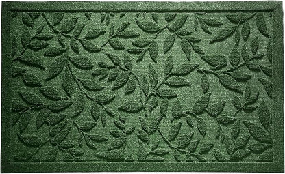 Green Leaves Outdoor Indoor Entrance Door mat, Absorbent Durable Heavy Duty Welcome Front Door Mat,Thick Natural Rubber Back,Easy Clean Entryway Mat 17x30 Inch, Low Profile