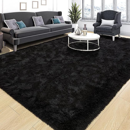 Tepook Area Rugs 9x12 for Living Room, Super Soft Fluffy Rugs for Bedroom, Modern Shaggy Rug Fuzzy Carpets for Kids, Plush Indoor Nursery Home Decor Rug with Non-Slip Bottom, Black
