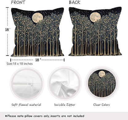 Rustic William Morris Night Moon Forest Green Decor Pillow Covers 18x18 Set of 2,Vintage Botanical Nature Landscape Decorative Throw Pillow Covers for Home Bedroom Living Room