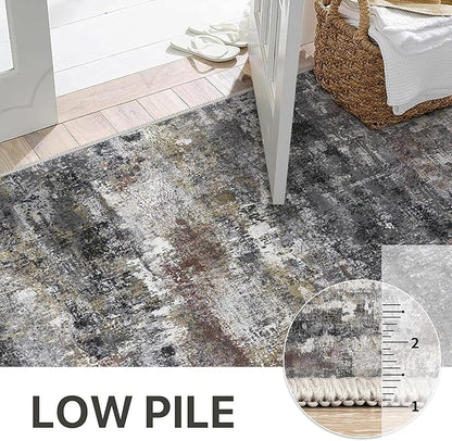 2x3 Rugs for Entryway Entrance Kitchen Bathroom, Machine Washable Modern Abstract Soft Area Rug, Indoor Floor Carpet with Non Slip Rubber Backing, Dark Gray