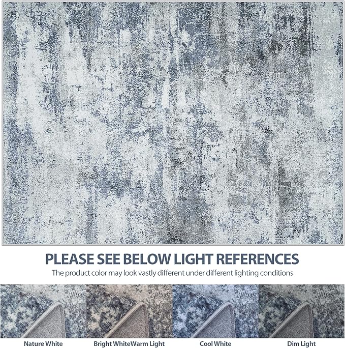 10x14 Area Rugs for Living Room Rug Washable: Abstract Large Rug Indoor Modern Carpet Non Slip for Dining Room Bedroom Nursery Home Office Blue Grey