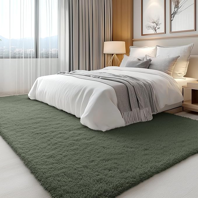 OLANLY 5x8 Machine Washable Large Area Rugs for Living Room, Bedroom, Soft Fluffy Shaggy Bedside Rug, Indoor Floor Carpet for Kids Girls and Boys, Dorms, Nursery, Home Decor Aesthetic, Olive Green