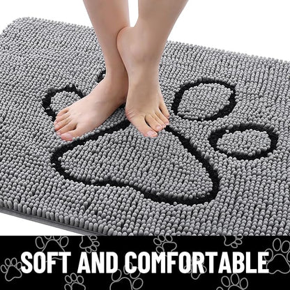 Smiry Dog Door Mat for Muddy Paws, Absorbent Dirt Trapper Non Slip Quick Dry Washable Chenille Mat for Mud Dogs, Entry Rug for Indoor and Outdoor (36x24 Inches, Grey and Black)