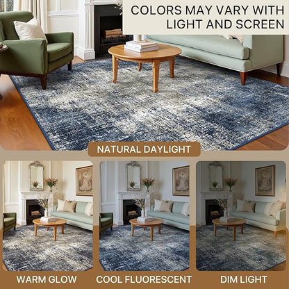 BEIMO Area Rugs 9x12 for Living Room Bedroom, Modern Abstract Machine Washable Rug, Large Soft Low Pile Floor Carpet with Non Slip Backing for Dining Room, Blue&Gray