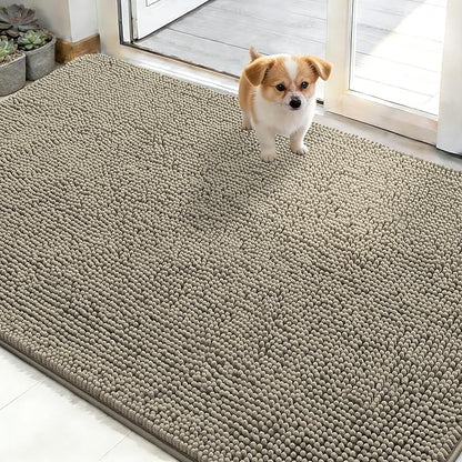 OLANLY Dog Door Mat for Muddy Paws 48x30, Absorbs Moisture and Dirt, Absorbent Non-Slip Washable Doormat, Quick Dry Chenille Mud Mat, Entry Indoor Entryway Carpet for Inside Floor, Warm Taupe