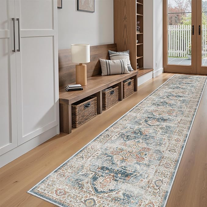 Madane Runner Rugs for Hallway 2x10 Long Washable Non-Slip Hallway Runner Rug Low-Pile Stair Kitchen Runner Soft Throw Carpet for Entrance Living Dining Laundry Room (Navy, 2 x 10)
