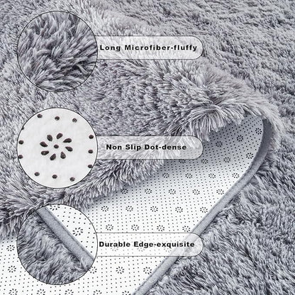 Chicrug Soft Area Rugs for Bedroom Living Room Plush Fluffy Rug 6x9 Feet, Shag Furry Area Rug Carpet Non Shedding for Nursery Children Kids Girls Room Home Decorative, Grey