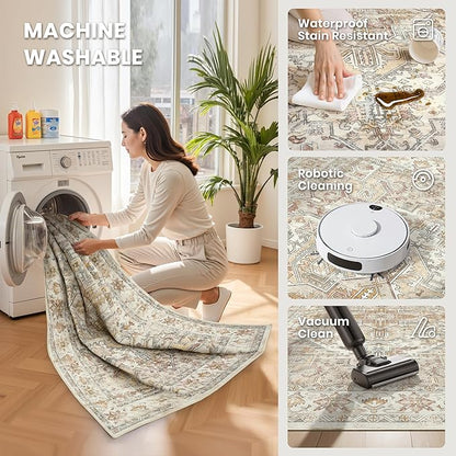 zesthome Area Rugs 6x9, Large Rugs for Living Room, Stain Resistant Washable Rug, Rugs for Bedroom with Non Slip Backing, Ultra-Thin Vintage 6x9 Area Rug