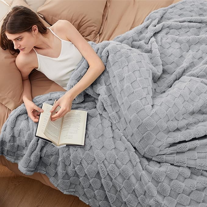 Bedsure GentleSoft Blankets Queen Size for Bed - Super Soft Cozy Blanket for Kids Girls, Large Fuzzy Fleece Throw for Bedroom Decor, Silver Grey, 90x90 Inches
