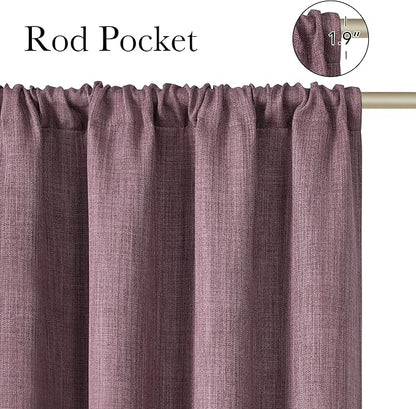 NICETOWN Greyish Purple Faux Linen Room Darkening Rod Pocket Curtains 63 inch Length, W42 x L63, Light Blocking Thermal Insulated Noise Reducing Drapes for Bedroom Farmhouse Decor, 2 Panels