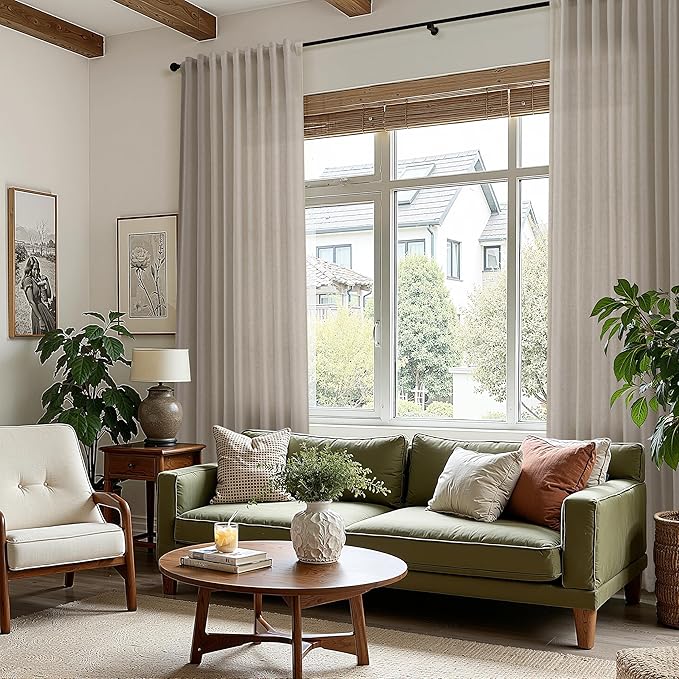 Nanspring Cobblestone Linen Curtains for Living Room 98 Inches Long Light Filtering Semi Sheer Curtain Back Tab Modern Farmhouse Decor Elegant Drapes for Bedroom Dinner Room 52x98, 2 Panels