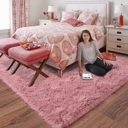 Rugs for Living Room 8x10, Soft Shaggy Modern Shag Area Rug for Bedroom, Upgrade Non-Slip Plush Fluffy Carpet for Kids Boys Girls Room Home Decor Aesthetic, Blush