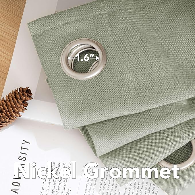 H.VERSAILTEX Elegant Linen Semi Sheer Blended Curtains Privacy Protection Light Filtering Nickel Grommet Window Panels/Drapes for Bedroom (Set of 2, 52x84-Inch, Sage)