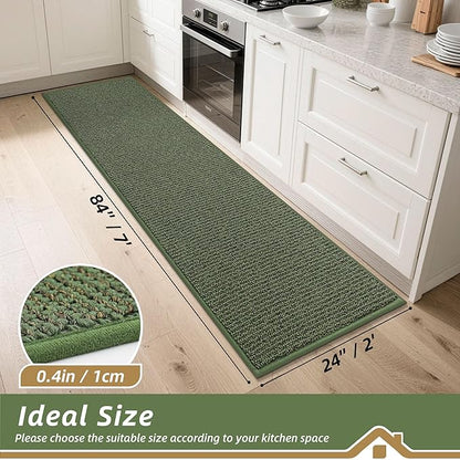 BEQHAUSE Kitchen Runner Rugs 24"x84", Non-Slip Kitchen Mats for Floor, Super Absorbent and Stain Resistant Kitchen Rug, Machine Washable Rugs for Kitchen, Hallway, Laundry & Sink, Green