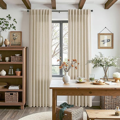 Nanspring Eggshell Beige Curtains for Living Room 72 Inches Long Linen Blend Luxury Light Filtering Semi Sheer Curtain Back Tab Rustic Decor Neutral Elegant Drapes for Bedroom Office 52x72, 2 Panels