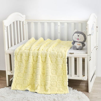 Yurhap Fleece Baby Blanket Heart Checkered Blanket, Ultra Soft Cozy Baby Blankets for Girls Boys, Fluffy Infant Toddler Newborn Receiving Blankets for Crib Stroller 30”×40” (Yellow)