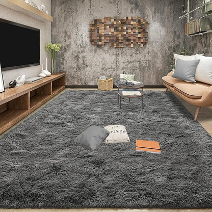 Tepook Area Rugs 9x12 for Living Room, Super Soft Fluffy Rugs for Bedroom, Modern Shaggy Rug Fuzzy Carpets for Kids, Plush Indoor Nursery Home Decor Rug with Non-Slip Bottom, Dark Grey