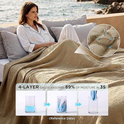 Bedsure 100% Cotton Muslin Blanket King Size for Bed - 4-Layer Breathable and Lightweight Thin Soft Summer Gauze Muslin Blanket for Adults, Light Brown, 108x90 Inches