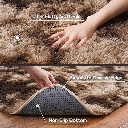 Pionblank Large Area Rug for Living Room 6x9 Feet, Modern Soft Shag Brown Rug, Plush Fuzzy Carpet for Bedroom Girls Boys Room Home Nursery Teens Dorm Decor, Tie-Dyed Coffee