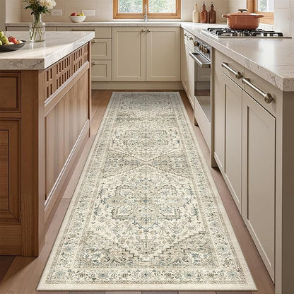 Runner Rug 2x8 Runners for Hallways Non Slip Washable, Vintage Hallway Runner Rugs for Living Room, Low Pile Soft Hallway Rug for Kitchen Bedroom Laundry Room Rug(Brown/Beige,2'x8')