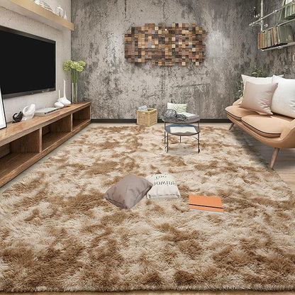 Tepook Area Rugs 9x12 for Living Room, Super Soft Fluffy Rugs for Bedroom, Modern Shaggy Rug Fuzzy Carpets for Kids, Plush Indoor Nursery Home Decor Rug with Non-Slip Bottom, Tie-Dyed Beige