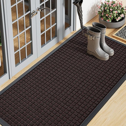 Smiry Front Door Mat Outside Entrance, Heavy Duty Natural Rubber Doormat, Non Slip, Trap Dirt and Moisture, Easy Clean, Low Profile Welcome Floor Mats for Indoor Outdoor Entry, 59x23 Inch, Brown