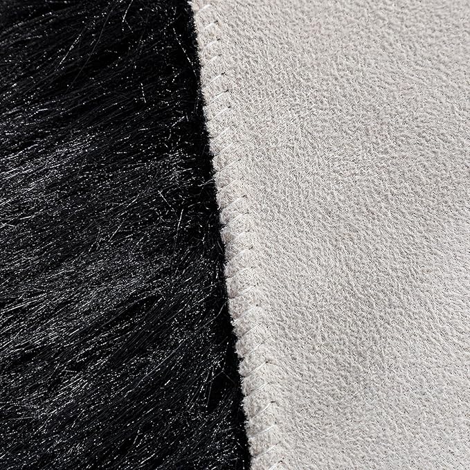 linmopm Faux Fur Rug Sheepskin Shag Fluffy Fuzzy Black 3x4 ft Rugs for Bedroom Bedside Bed Floor Living Room Plush Rectangle High-Density Cushion Carpet Super Sofa Cover