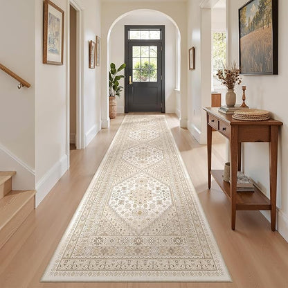 zesthome Washable Runner Rug 2.5x10 - Stain Resistant Entryway Rug,Ultra-Thin Kitchen Rugs, Anti Slip Backing Runner Rugs for Entrance Laundry Room Indoor Hallway (Cream/Beige,2.5'x10')