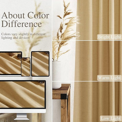 Gold Yellow Linen Curtains 72 Inch Length for Living Room Sheer Lightweight Door Drapes 2 Panels Set for Kids Bedroom Light Filtering Back Tab Rod Pocket Curtain for Kitchen Protect Privacy 52x72