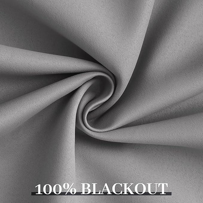 Yakamok Dove Grey 100% Blackout Curtains Grommet Window Treatments with 2 Thick Layers-Light Gray Room Darkening Thermal Insulated Drapes Set of 2 for Bedroom Living Room 52 Inches by 63 Inches length