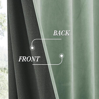 RYB HOME Mint Green Velvet Curtains 102 inches Long, Room Darkening, Floor-Length, Stylish Velvet Drapes with Hook Belt for Nursery Living Room Office, 52" W x L102 L, Auqa
