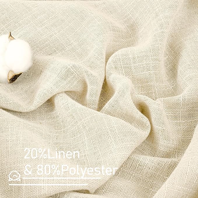 LAMIT Natural Linen Curtains 108 Inch for Living Room, Back Tab and Rod Pocket Linen Textured Sheer Curtains Light Filtering Drapes for Farmhouse/Bedroom, 2 Panels, 52 x 108 Inch, Beige