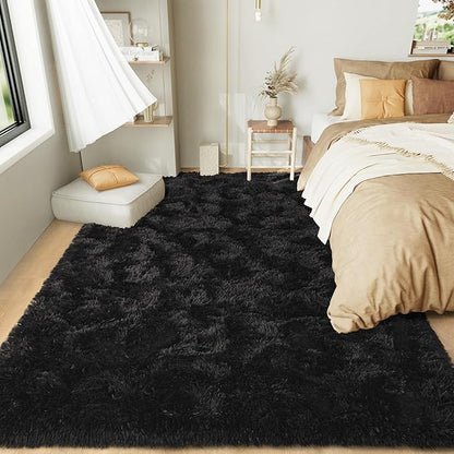 LOCHAS Ultra Soft Indoor Modern Area Rugs Fluffy Living Room Carpets for Children Bedroom Home Decor Nursery Rug 6x9 Feet, Black