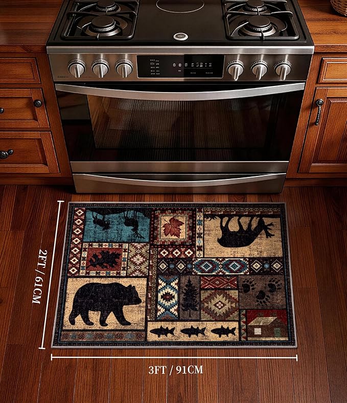 YIHOUSE Washable Entryway Rug, 2x3 Rustic Cabin Area Rug, Non-Slip Indoor Door Mat Ultra-Thin for Kitchen, Mudroom, Laundry Room, Bedroom Entry