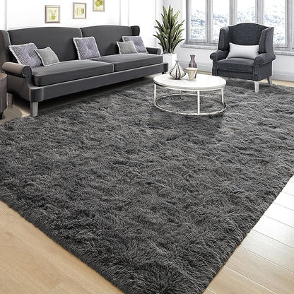 Tepook Fluffy Large Rugs for Living Room, Shag Area Rug 6x9 Soft Carpet for Bedroom, Modern Shaggy Rug for Kids Boys Girls, Plush Indoor Nursery Home Decor Rug with Non-Slip Bottom, Dark Grey