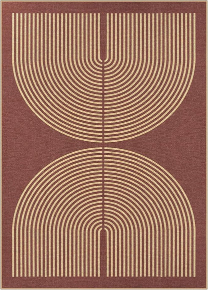 Lahome Enfys Modern Rainbow Easy Jute Outdoor Rug 5x7, Stain Resistant Red Dining Room Patio Rug, Farmhouse Non Slip Non Shedding Indoor Outdoor Carpet for Living Room Office Bedroom Deck Backyard