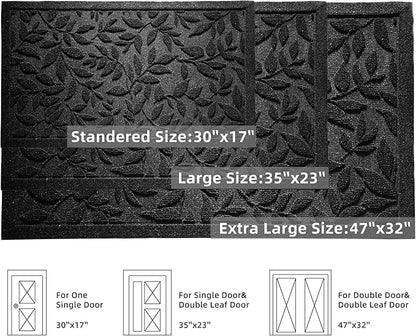 Black Leaves Outdoor Indoor Entrance Door mat, Absorbent Durable Heavy Duty Welcome Front Door Mat,Thick Natural Rubber Back,Easy Clean Entryway Mat 47x32 Inch, Low Profile