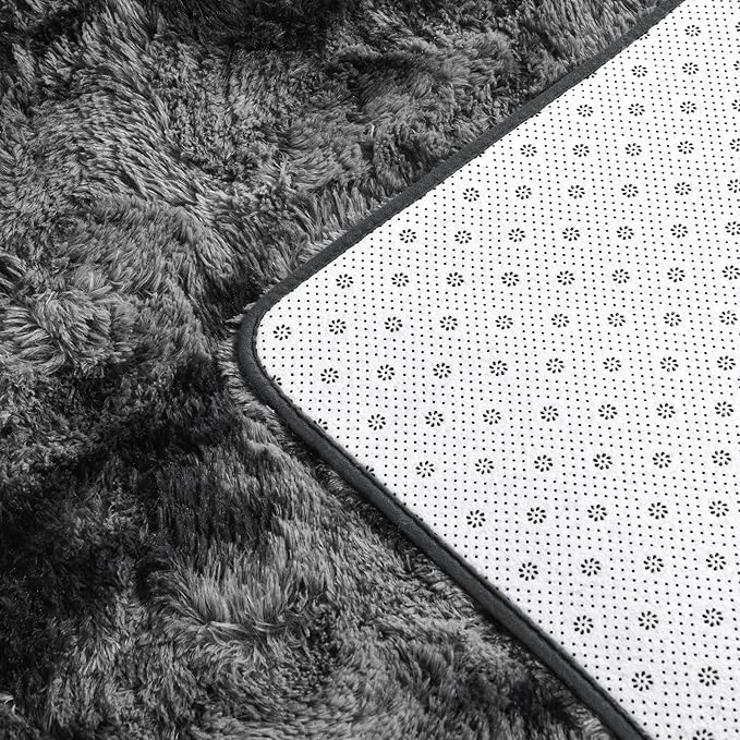 Deerhoo Large Shag Area Rugs 10 x 14, Tie-Dyed Plush Fuzzy Rugs for Living Room, Ultra Soft Fluffy Furry Rug for Bedroom, Anti-Skid Indoor Carpet Nursery Rugs for Kids Room Home Decor, Dark Grey