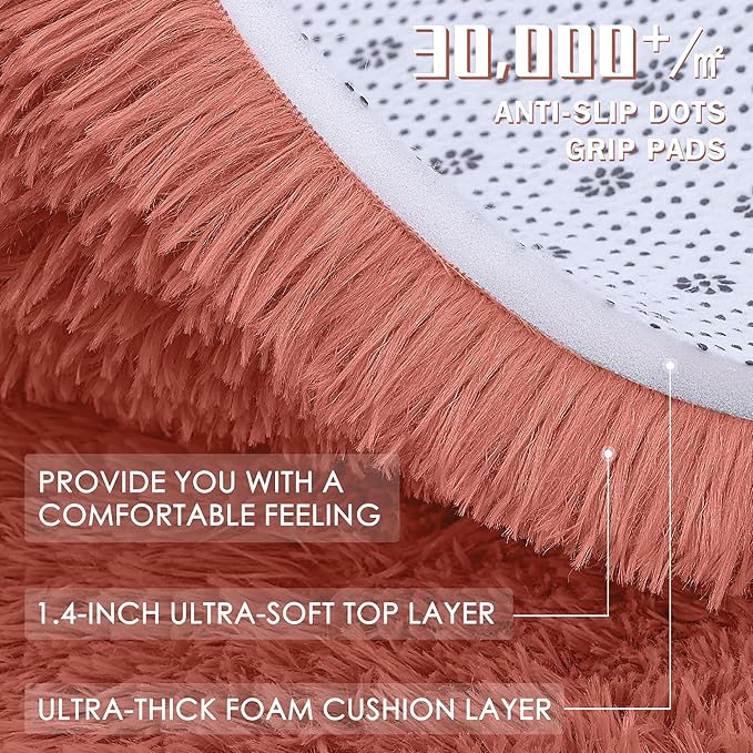 OLANLY 5x7 Machine Washable Large Area Rugs for Living Room, Bedroom, Soft Fluffy Shaggy Bedside Rug, Indoor Floor Carpet for Kids Girls and Boys, Dorms, Nursery, Home Decor Aesthetic, Rust Red