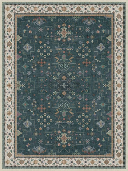 Hazo Haus Dark Green Vintage Living Room Rug 9x12 - Boho Unique Floral Victorian Decor, Washable Low Pile Non-Slip Extra Large Area Rugs for Dining Under Table Bedroom