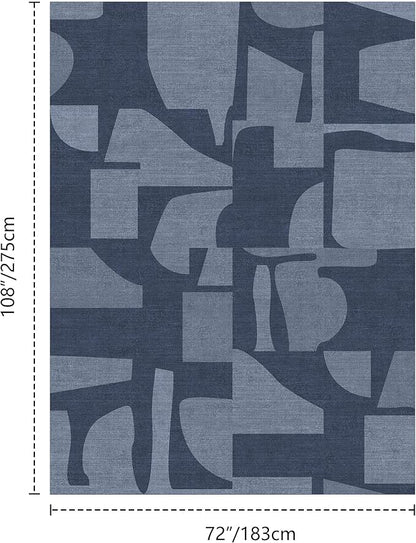 Latte&Fog 6x9 Area Rugs for Living Room Bedroom, Modern Abstract Washable Rug, Boho Non Slip Low Pile Carpet for Indoor Dining Room, Dorm, Classroom, College Dorm, Farmhouse and Kids Room - Navy Blue