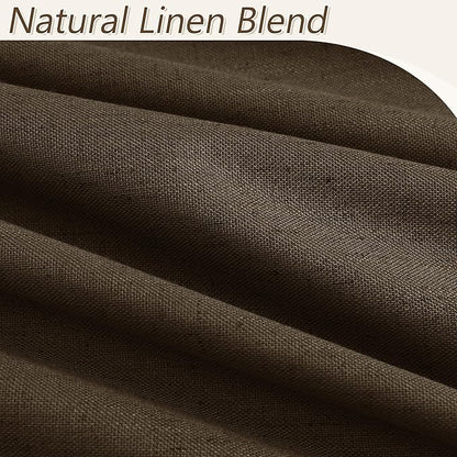 Guken Chocolate 100% Blackout Linen Curtains 102 Inch Length 2 Panels Set for Living Room Bedroom Back Tab/Rod Pocket Thermal Insulated Farmhouse Black Out Drapes Room Darkening,52x102