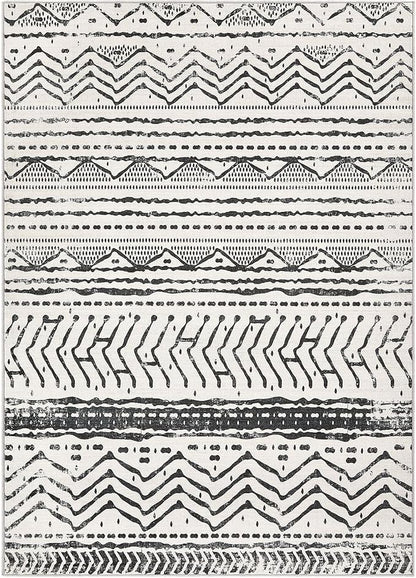 Nakagishi Area Rug Living Room Rugs: 6X9 Machine Washable Boho Large Neutral Farmhouse Stain Resistant Moroccan Indoor Floor Carpet for Bedroom Nursery Dorm Dining Room Home-Ivory Black