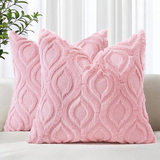 decorUhome Summer Throw Pillow Covers 26x26 Inch Set of 2, Soft Plush Faux Wool Light Pink Solid Couch Pillow Covers, Accent Euro Sham Farmhouse Neutral Square Pillow Cases for Sofa Bed Living Room