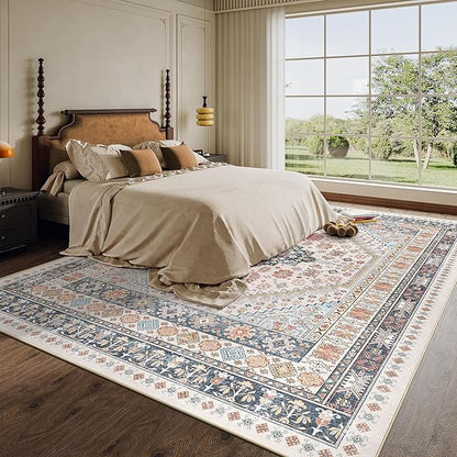 zesthome 8x10 Area Rugs for Living Room,Non-Slip Backing Washable Rugs,Vintage Large Area Rug，Stain Resistant Home Decor Rug (Multi,8'x10')