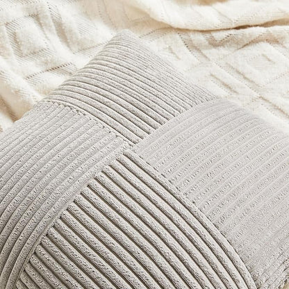 Fancy Homi 2 Packs Neutral Grey Lumbar Decorative Throw Pillow Covers 20x28 Inch for Living Room Couch Bed Sofa, Farmhouse Home Decor, Soft Striped Corduroy Rectangle Accent Cushion Case 50x70 cm
