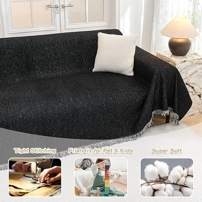 MYSKY HOME Couch Covers for Sofa, Black Couch Sofa Covers for 3 Cushion Couch Sofa, Non Slip Soft Sofa Cover, Couch Cover for Dogs Washable Furniture Protector, 91"x134", Black