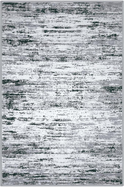 Lansny Modern Abstract 8x10 Large Machine Washable Living Room Rug Non-Slip Soft Bedroom Area Rug Black Gray White Ultra Thin Print Faux Wool Carpet Throw Rugs for Nursery Playroom Dining Room Indoor