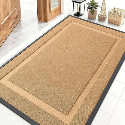 OLANLY Front Door Mat Indoor Outdoor Entrance, Waterproof All-Season, All-Weather Doormat, Sturdy Natural Rubber, Low Profile, Easy Clean Patio Porch Entryway Mat, 47x32, Butter Yellow